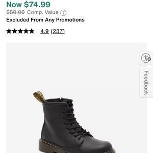 Dr Martens side zip girls boot US2